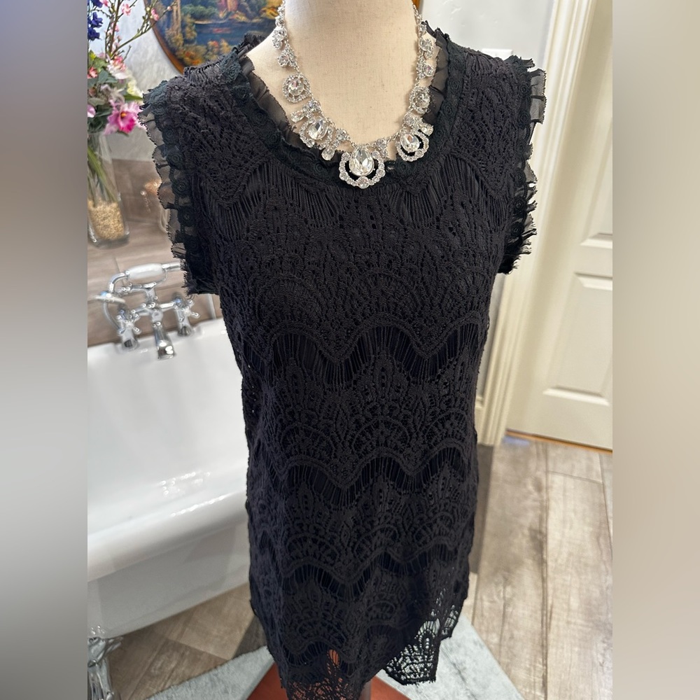 Deep or Shallow Black Classic Lacey Sexy Great for all occasions shift dress